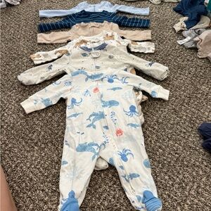 Carter's Blue and White Footie One Piece with Playful Dinosaur Design